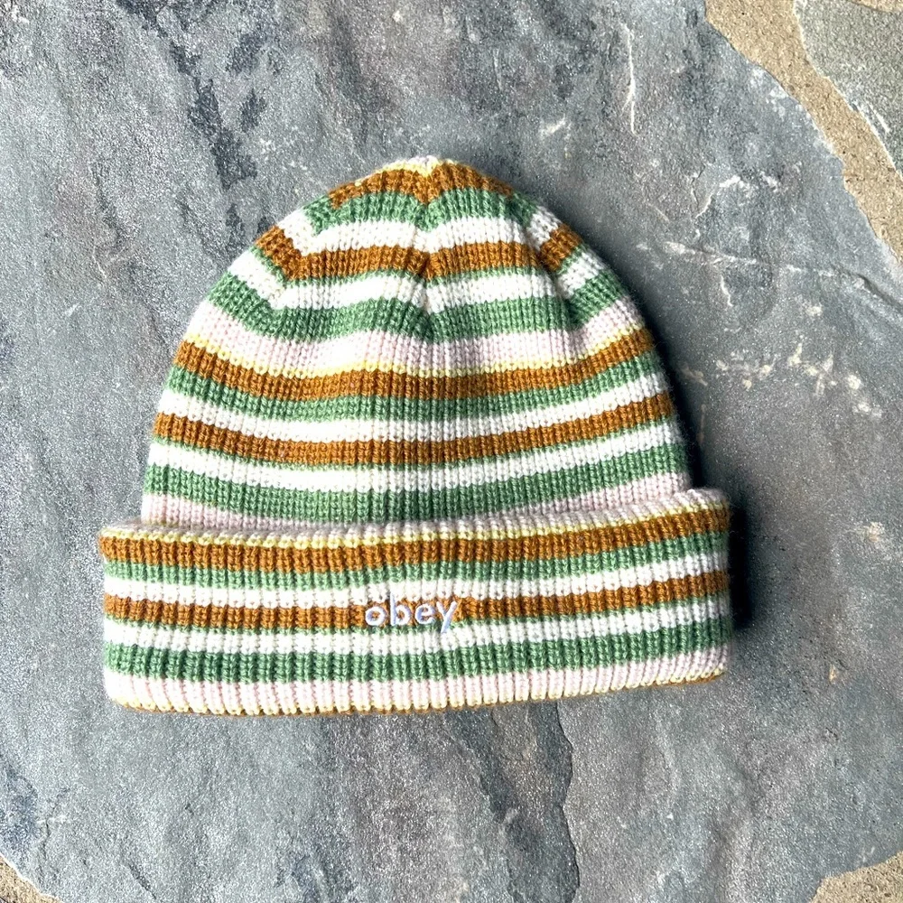 New🌟  OBEY Charlie Striped Beanie-Beige Multi